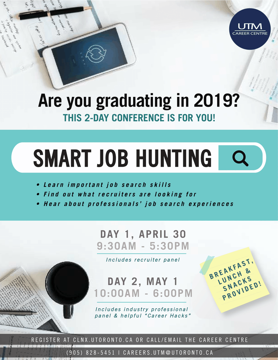 utmmcss's tweet photo. The Career Centre is hosting a 2 day Smart Job Hunting Conference on Tuesday April 30 – Wednesday May 1. Check it out!

Register at: https://t.co/6oqyXGERpw  

https://t.co/7GeFdmJfcv https://t.co/WupRsgzrGR