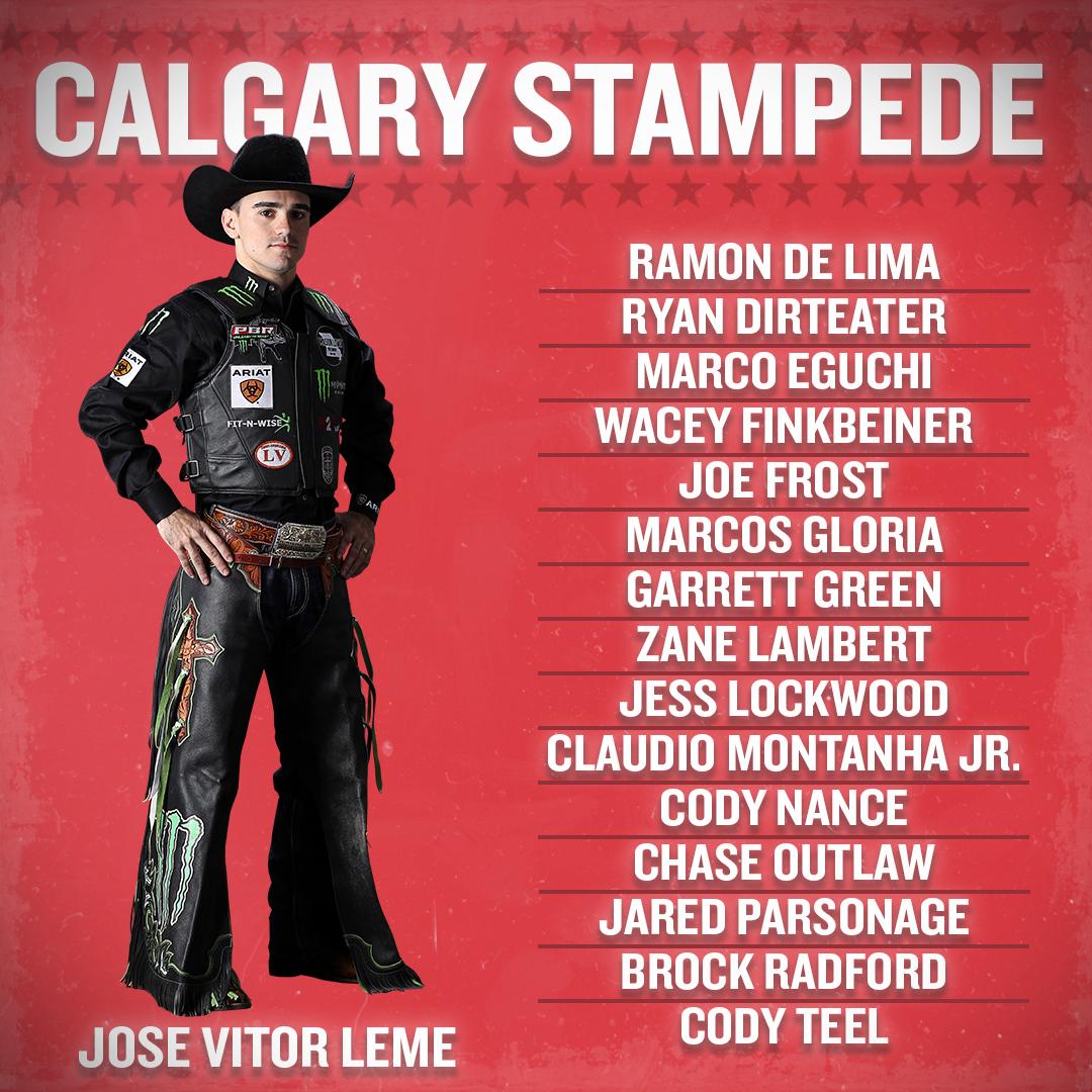 16 PBR riders are headed to <a href="/calgarystampede/">Calgary Stampede</a> this year led by World No. 1 Jose Vitor Leme. Who do you think will make the biggest impact at one of the World's most famous rodeos?