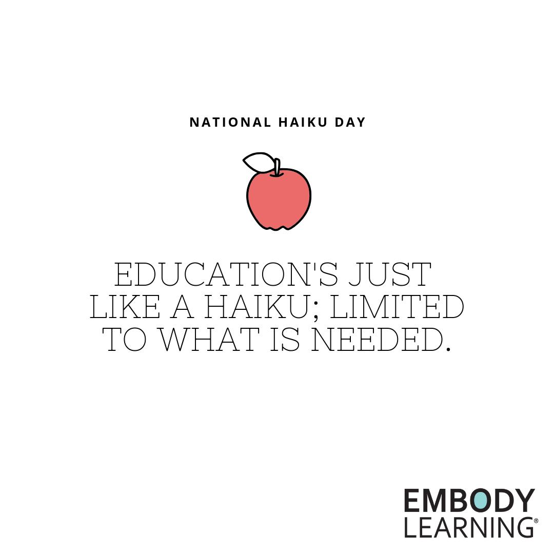 Embody_Learning's tweet image. Happy Haiku Day!
#poetry #education #nationalhaikuday #haiku #teachersofinstagram #iteach #teacherlife