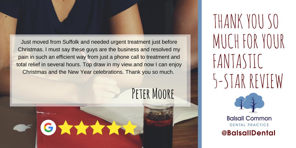 We keep a number of appointment spaces available through the week for potential emergencies. 

Peter was able to take advantage of this facility in his moment of need.

#Dentist

Discover more reviews in our Reviews library:

balsallcommondental.com/about-us/revie…