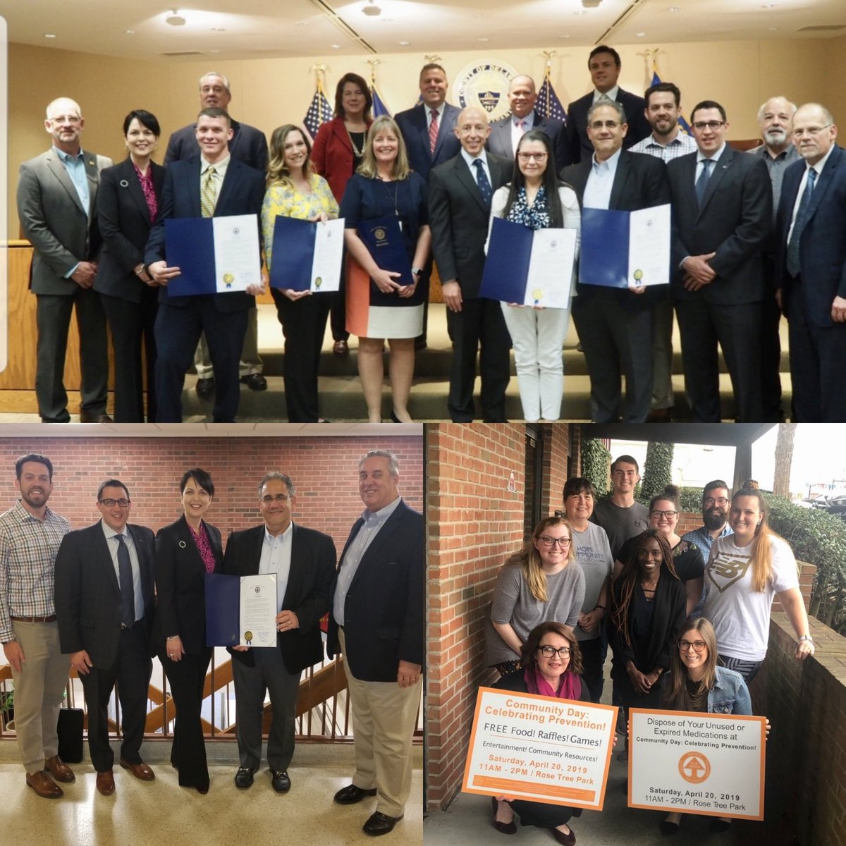 DaKATCopeland's tweet photo. This morning @DelcoCouncil we recognized the 2019 Prevention Partner Award recipients who will be honored on Saturday at #CommunityDay @ Rose Tree Park. Congratulations to all for your efforts around #prevention & #recovery. #delcohtf @SpringfielCares @HBHSPrevention https://t.co/D1RLB4gIQ9