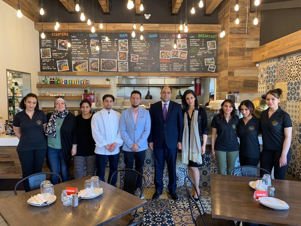 egyptincanada's tweet photo. I was thrilled to enjoy an authentic Egyptian experience at the new Egyptian Restaurant in Toronto “ Masrawy” .Young Egyptian entrepreneurs are setting an example in being innovative & tapping on their heritage #masrawykitchen @AmelGroup @CanadaFP @StewartRWheeler @FoodNetworkCA https://t.co/ShanjZ258s