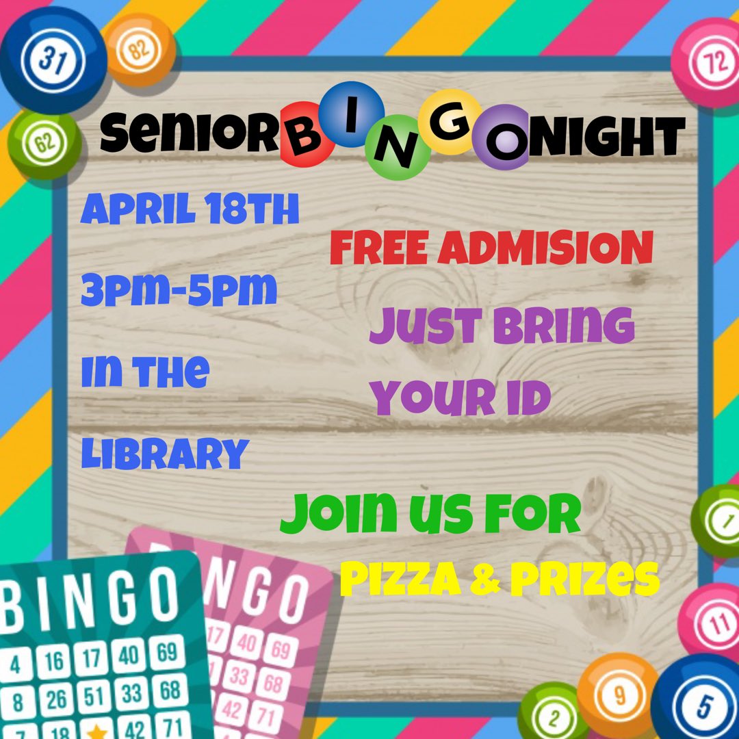 QHHS2019's tweet photo. Hey Seniors!! Tomorrow we are hosting a senior bingo night in the library after school from 3-5pm! We are giving away $500 worth of prizes!! You just need to bring your ID. Come by to enjoy some food and play a few rounds of bingo! Hope to see you there!! https://t.co/5NXEuGHThO