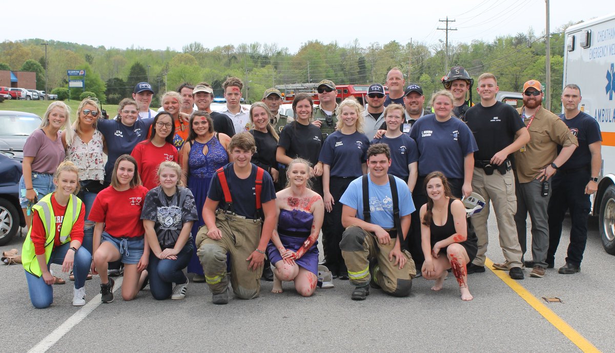 CCBOE's tweet photo. @Harpeth_HS hosted a mock crash today on the eve of the school’s prom, which is Thursday at the Loveless Barn. Members of the HOSA Club, Criminal Justice program and EMS program participated in the crash. They all did a great job! @HarpethHSCJ @HarpethEMS #ccsdtn https://t.co/IlucSuMRoj