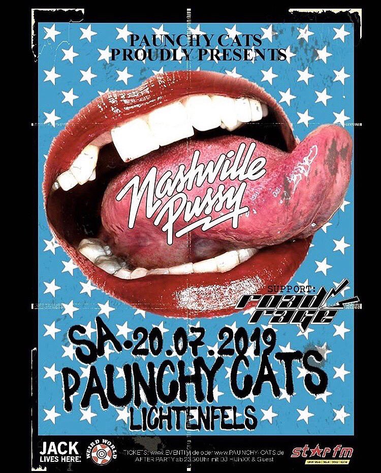 LICHTENFELS, Germany! 🇩🇪 Nashville Pussy at Paunchy Cats Inn Bar, July 20th! 🐈 #nashvillepussy #lichtenfels #germany #deutschland #paunchycats #pleasedtoeatyou @RageTourBooking