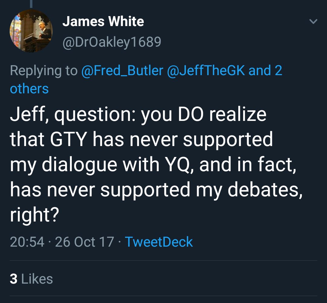 I wonder.. With Brannon threatening to sue good men and ministries for some unknown injuries, how many have grounds to sue based on his book? How many outright lies does he tell; how much slander does he profit from?
Note that Dr. White's tweet was from 2017.