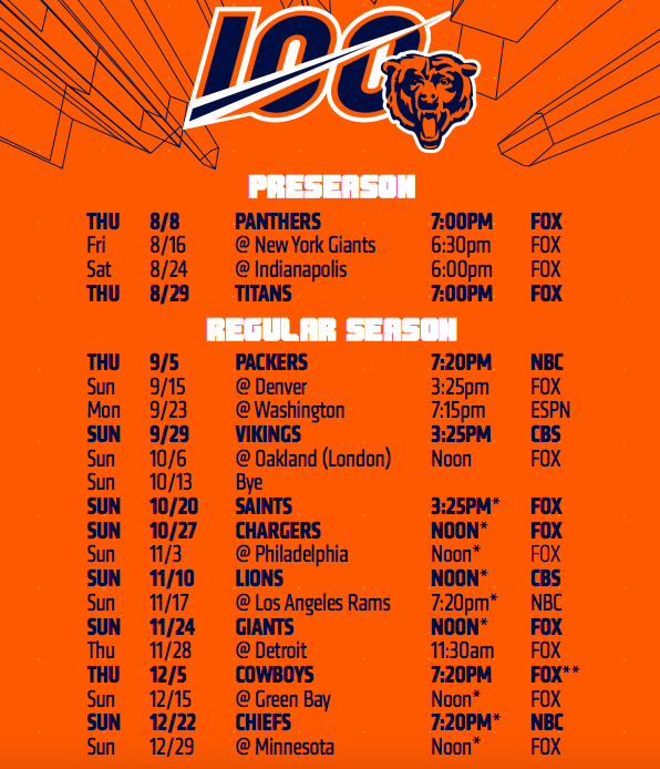 chicago bears s schedule
