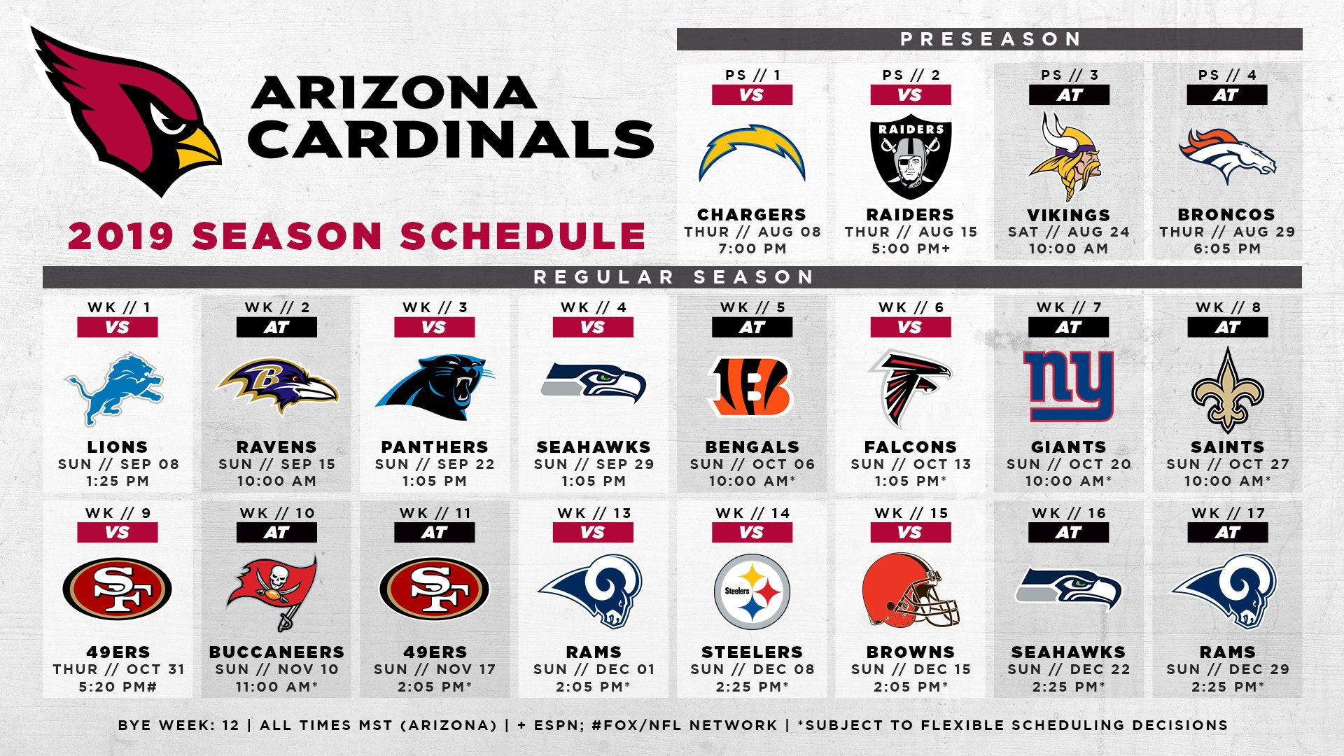 Arizona Cardinals Schedule 2022 2023 Arizona Cardinals On Twitter: "The #Azcardinals 2019 Schedule Is Officially  Here! 📝: Https://T.co/Iocgqqv7Iz Https://T.co/Ipd4Rbyrot" / Twitter