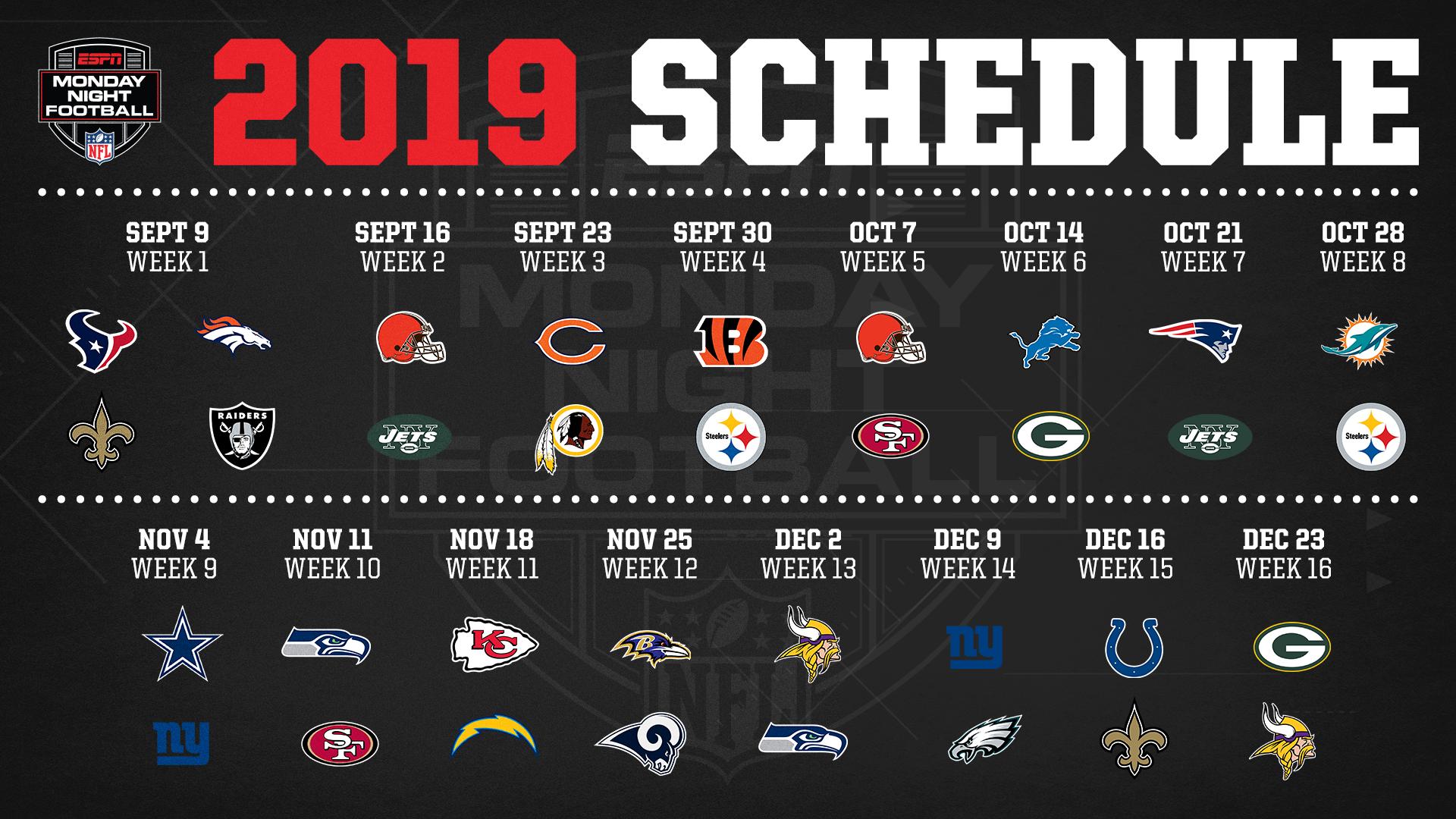 Espn On Twitter: "🚨 The 2019 Monday Night Football Schedule Is Here! 🚨 Are You Ready For Some Football? 🥳 Https://T.co/Jbxudryubz" / Twitter