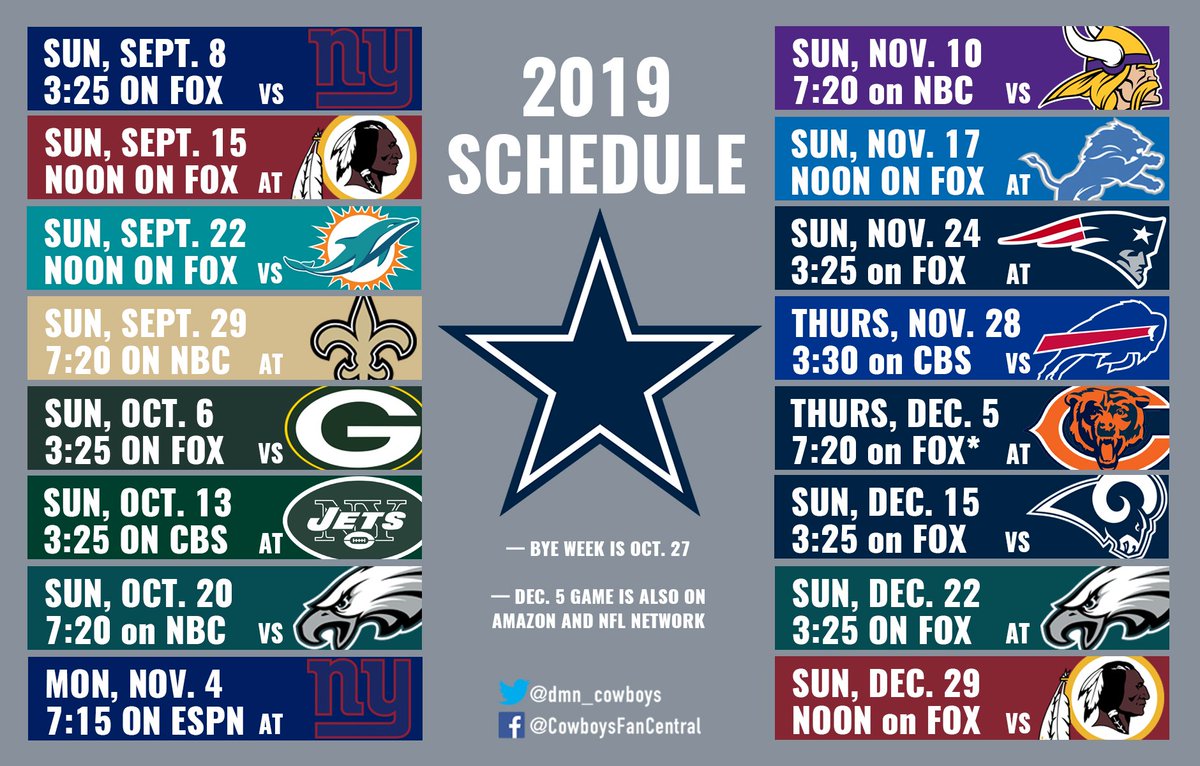 Dallas Cowboys Printable Schedule