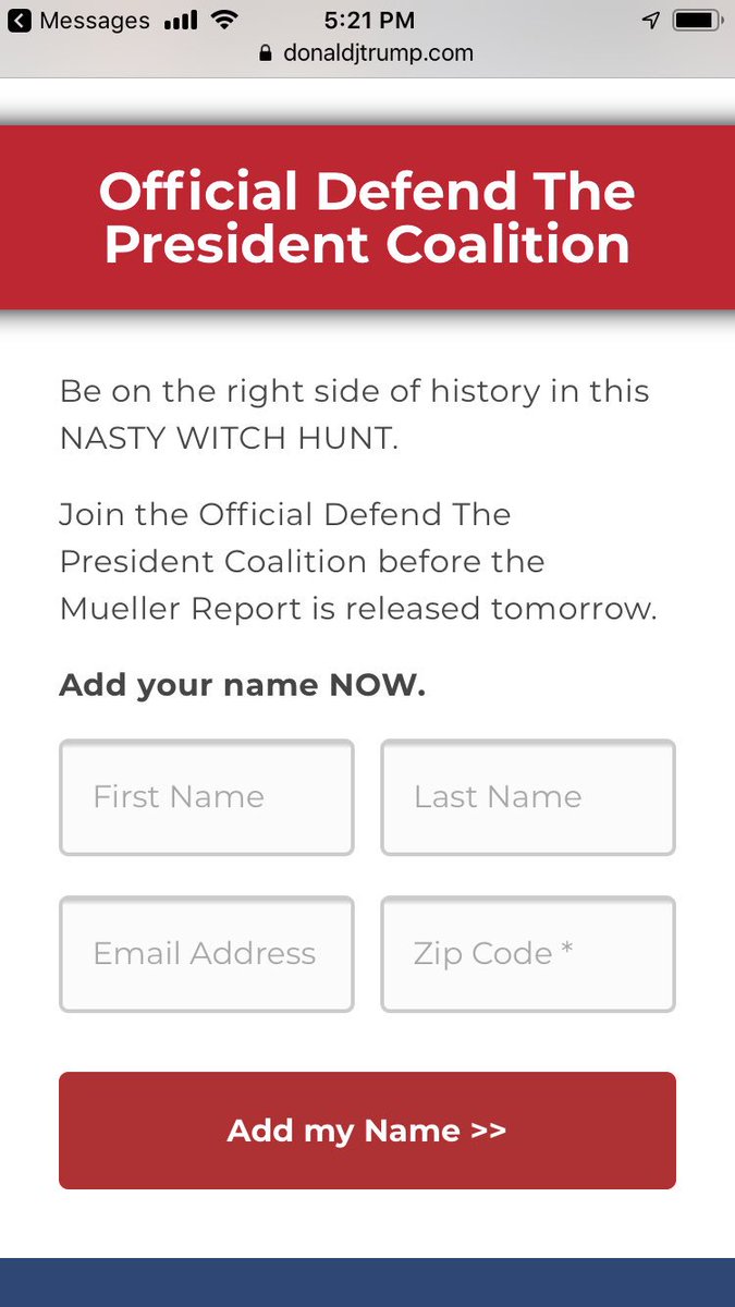 Not sure what 1M citizens “standing with the President” in a symbolic, digital way actually accomplishes. Besides of course striving to increase emotional loyalty of his followers.   #NASTYWITCHHUNT