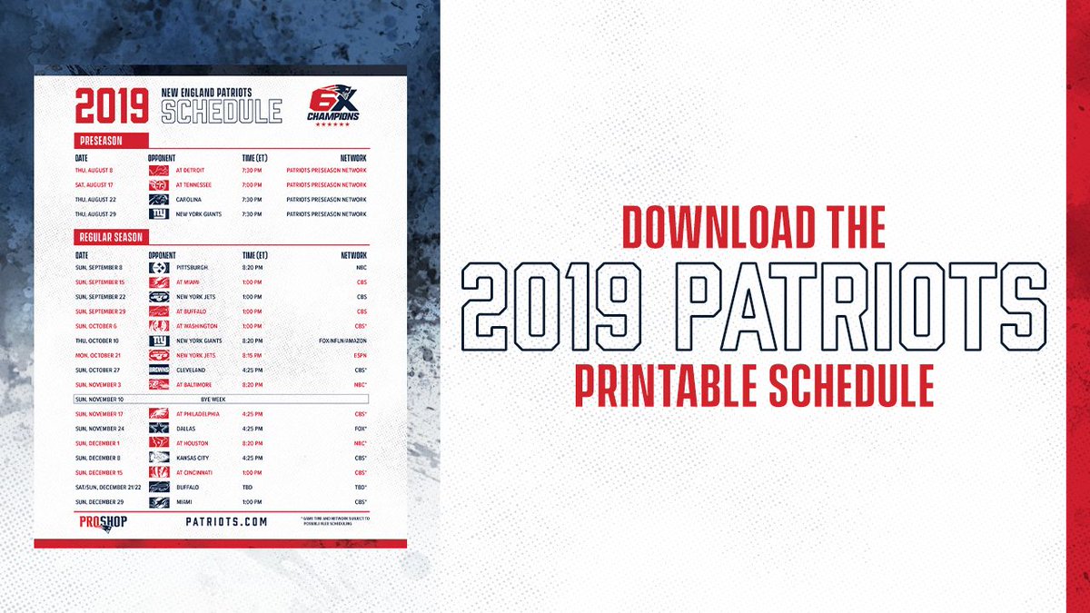 Printable Patriots Schedule That are Bright Roy Blog