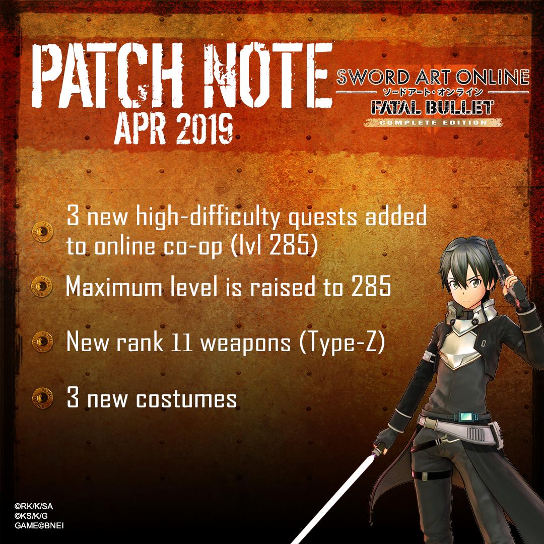 Bandai Namco Us The Latest Sword Art Online Fatal Bullet Patch Offers New Outfits Co Op Quests Weapons And More Follow The Link To Read The Full List Of Updates Now