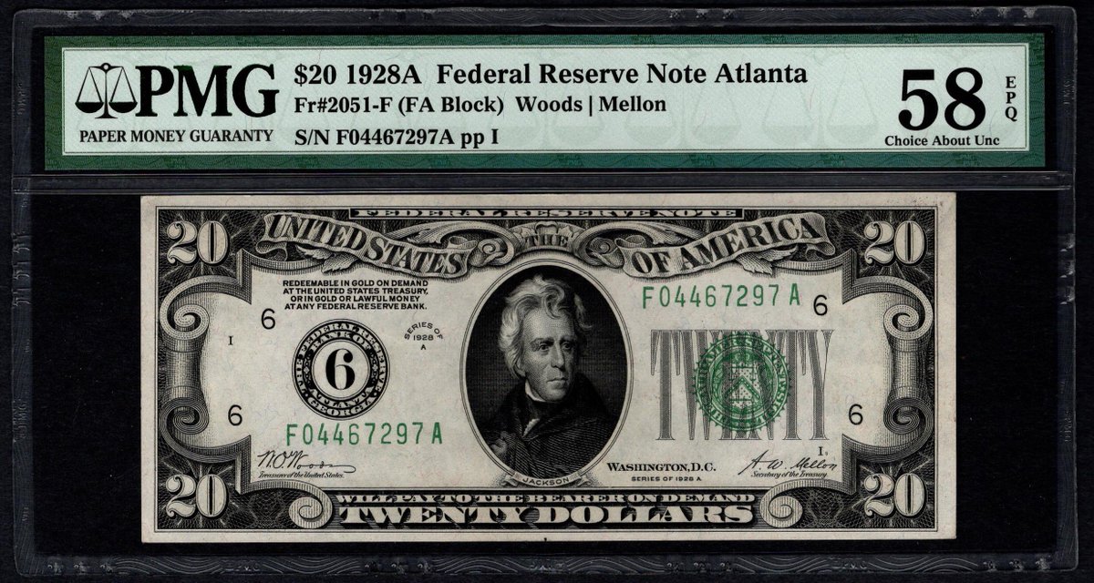 oldpapermoney's tweet image. EW LISTING!  unitedstatespapermoney.com/products  
1928 $20 Atlanta Federal Reserve Note
#papermoney #hobby #pmgnotes #collecting #history #currency #USA