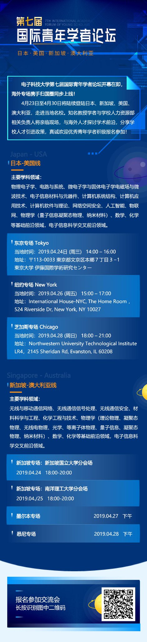 归国圈on Twitter 电子科技大学 成都 第七届国际青年学者论坛开幕在即 海外专场携手归国圈同步上线 4月23日至4月30日将陆续登陆日本 新加坡 美国 澳大利亚 走进当地名校 知名教授学者与学校人力资源部相关负责人将亲临现场 与海外人才探讨学术前沿 分享学校