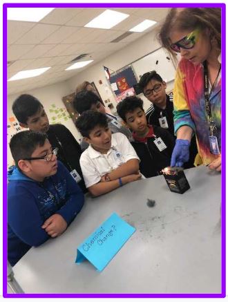 5th graders' visit: Observing properties and identifying chemical and physical changes #BroncoScienceRocks @Austin_Broncos Excited to meet the future Bronco Scientists and our own Bronco mascot! #AskGreatQuestions #InquisitiveMinds @IrvingISD