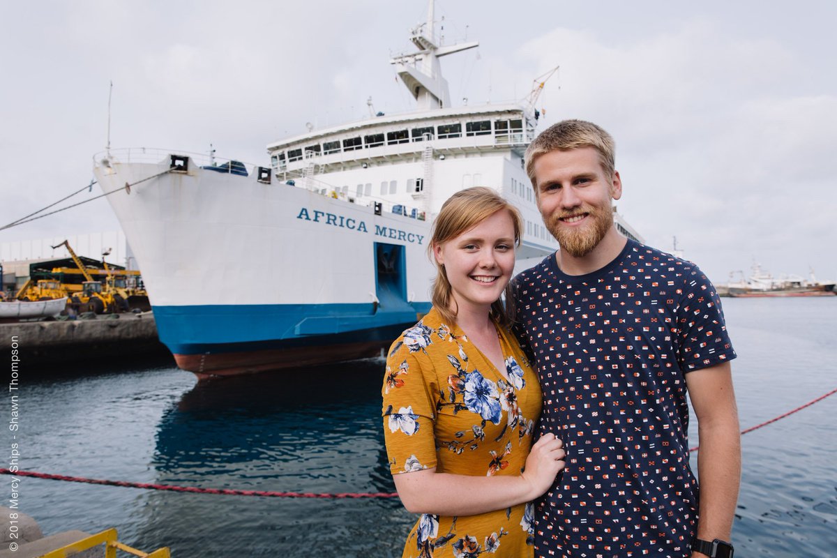 mercyshipsau's tweet photo. Childhood sweethearts Lara and Kjell met on board the Africa Mercy and recently the pair returned to the ship to serve together as husband and wife! https://t.co/8cEkQ8OVf7