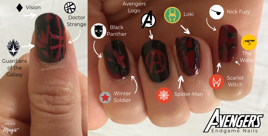 UpdateMagic's tweet image. Avenge the Fallen.

#AvengersEndgame #AvengersEndgameNails #Nails #NailArt #Whateverittakes #DontSpoilEndgame #StarLord #Groot #Drax #DoctorStrange #Vision #BlackPanther #AvengersLogo #SpiderMan #Loki #ScarletWitch #TheWasp #NickFury #DisneyNails #Disney #Marvel #UpdateMagic