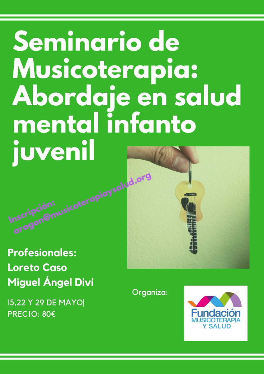 FundacionMyS's tweet photo. Seminario de Introducción a la Musicoterapia: abordaje en salud mental infanto juvenil en Zaragoza. Reserva tu plaza! https://t.co/yyioad4Dqb