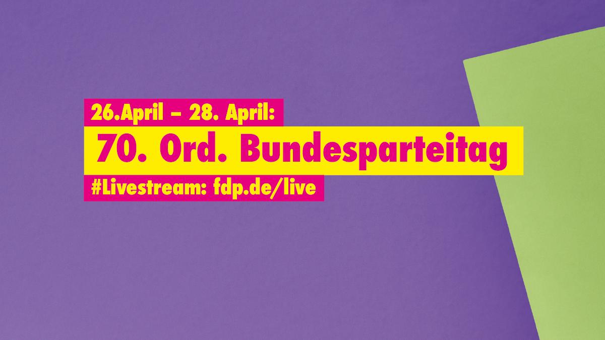 fdp's tweet photo. #SeiDabei: Am Freitag, 26. April, startet unser 70. Ord. Bundesparteitag in Berlin. 👍 Sei #LIVE dabei auf https://t.co/QwaXhSNZHR oder auf Eurem SmartTV über https://t.co/cGqEetFd3V 🚀 
#BPT19 #ChancenNutzen #Wirtschaftsdiskurs19 https://t.co/QZEgczzNBr