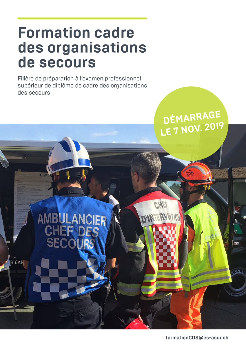 ES_ASUR's tweet photo. NOUVELLE FORMATION :
Filière de préparation à l’examen professionnel supérieur de diplôme de cadre des organisations des secours
 - Créée par et pour les organisations de secours et sauvetage
 - Destinée aux cadres et futurs cadres de ces organisations en Suisse romande https://t.co/xBQ0g59ZDX