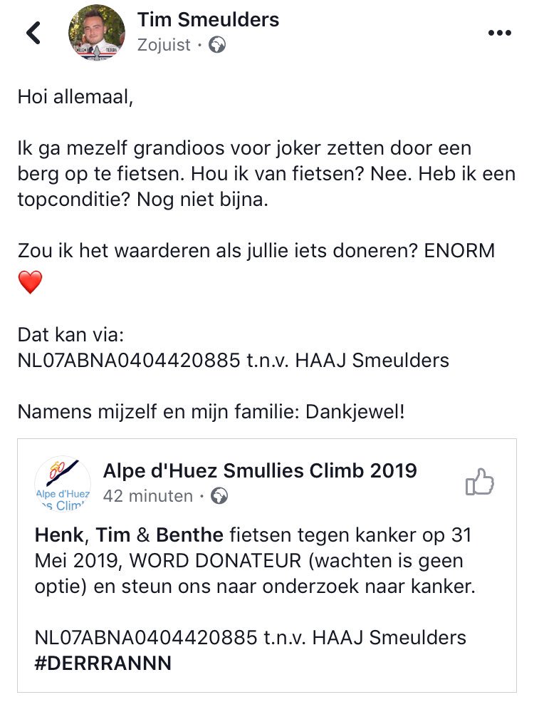 Normaal hou ik niet van SPAM, hiervoor maak ik een uitzondering.
Doneren = ❤️    #Derrrannn #Alpedhuez2019