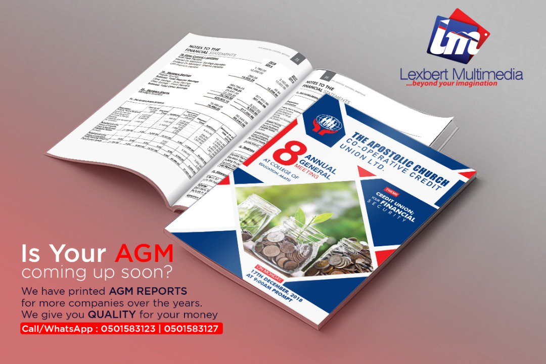 LEXBERTM's tweet photo. Is your AGM coming up soon? Lexbert Multimedia will print your AGM report for you at a discounted cost ... Call/WhatsApp 0501583123/0501583127 #AGMReports #Printing #BrandingandIdentity #LexbertMultimedia https://t.co/zJcz6EzR14