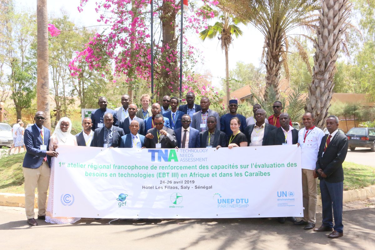 UNEPCCC's tweet photo. Happy teams from UNEP DTU Partnership, Enda Energie and participants at the first regional workshop for #TechnologyNeedsAssessments and #ClimateTech in francophone countries in #Senegal today! https://t.co/73Tbe4vhuB