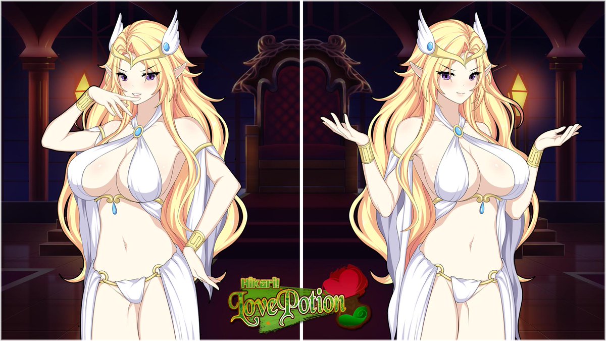 TofferTeam's tweet photo. Bow down to your Goddess...
Beatrice, the adventure's main antagonist, will have two poses... And you'll have two big reasons to meet her 👀 #HikariLovePotion

#LewdTuesday #visualnovel #hikari #lovepotion #vn #eroge #hentai #ecchi #hentaigames #elf #animetiddies https://t.co/r4rHw3KKkf