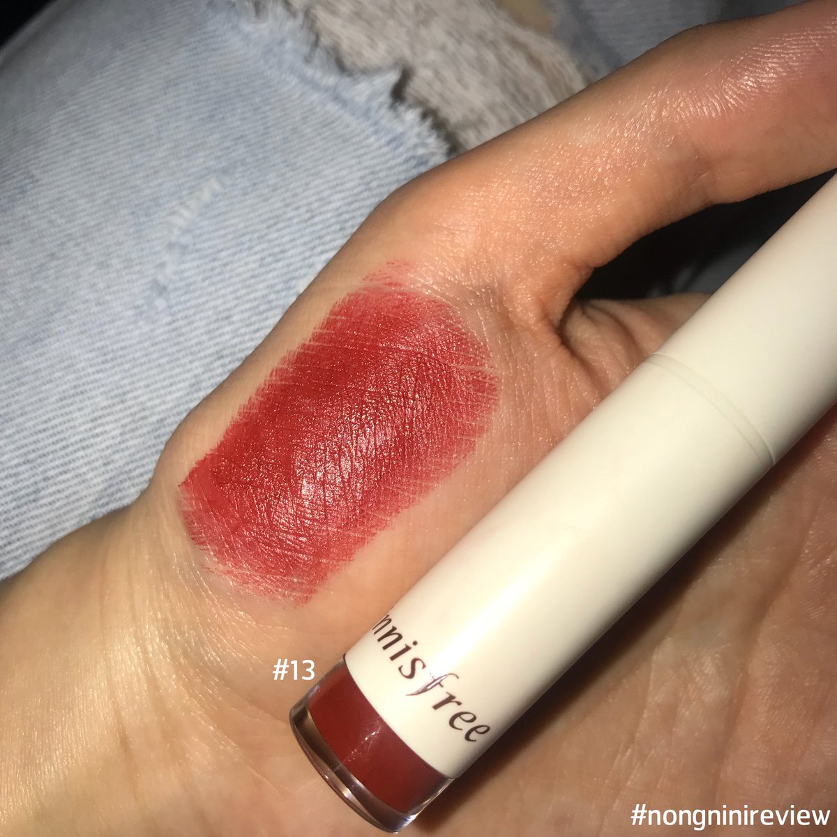 nninitecha's tweet photo. Innisfree - เบอร์ 13 สีนี้สวยจริง แดงก่ำๆ เกาหลีสุด 
#nongninireview #howtoperfect #ไว้รีวิวห้ามขายของโว้ยย #Swatchลิปเด้อ https://t.co/1wVyUSMlKJ