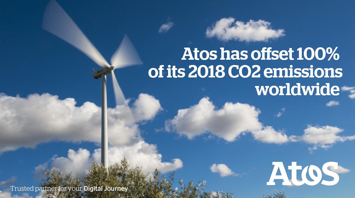ectechiletisim's tweet photo. We are proud to announce that Atos has offset 100% of its 2018 CO2  emissions worldwide! Learn more about the dedicated wind-farm program  located in India: https://t.co/UoUKSIdOlZ  🌿 #PoweringSustainability #CarbonReduction https://t.co/x1HB2AJYpM