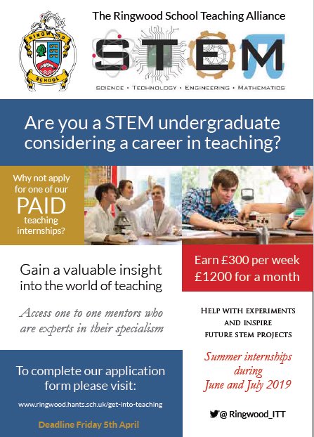 We still have a few places left on our paid summer internship programme. See details below or apply at tinyurl.com/ringwoodintern… <a href="/BurgateSchool/">The Burgate School & Sixth Form</a> <a href="/purbecksixth/">Purbeck Sixth Form</a> <a href="/QESDorset/">QES Dorset</a> <a href="/Sotonmslc/">The Learning Suite, University of Southampton</a> <a href="/SolentSU/">Solent Students' Union</a> <a href="/RingwoodSchool/">Ringwood School</a>