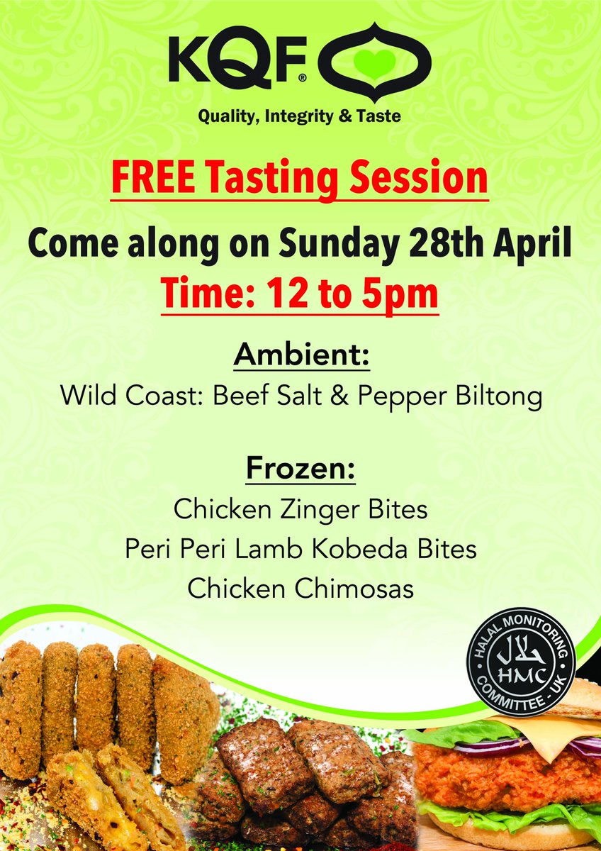 KQFQualityFoods's tweet photo. We will be holding a FREE TASTER session on some of our finest KQF products in Saveco Cash &amp; Carry in City of Bradford on Sunday 28th April 2019.

Share with family and friends we hope to see you all there!

Saveco Cash &amp; Carry, Thornbury Rd, Bradford BD3 8HE https://t.co/AtG4RUoI5f