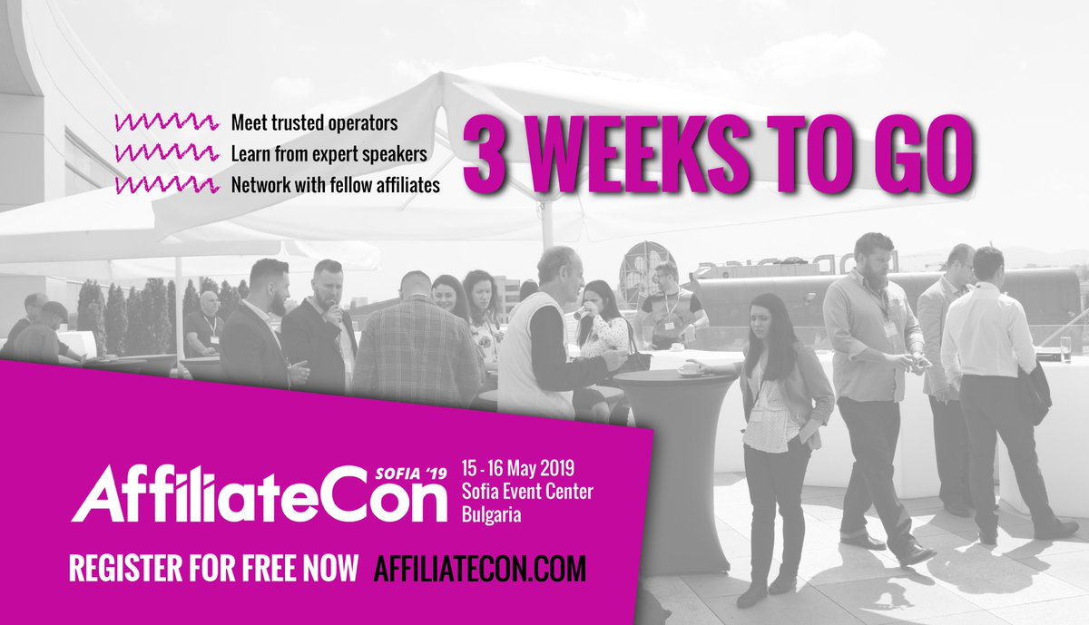 AffiliateCon1's tweet photo. ⏰ 3 weeks to go until AffiliateCon! Join us on 15 &amp; 16 May at the Sofia Event Center. Meet with leading and upcoming affiliate brands from across Europe and learn from expert speakers.⏰

REGISTER FOR FREE at: https://t.co/LXDAm5sciY https://t.co/T6Lw976H16