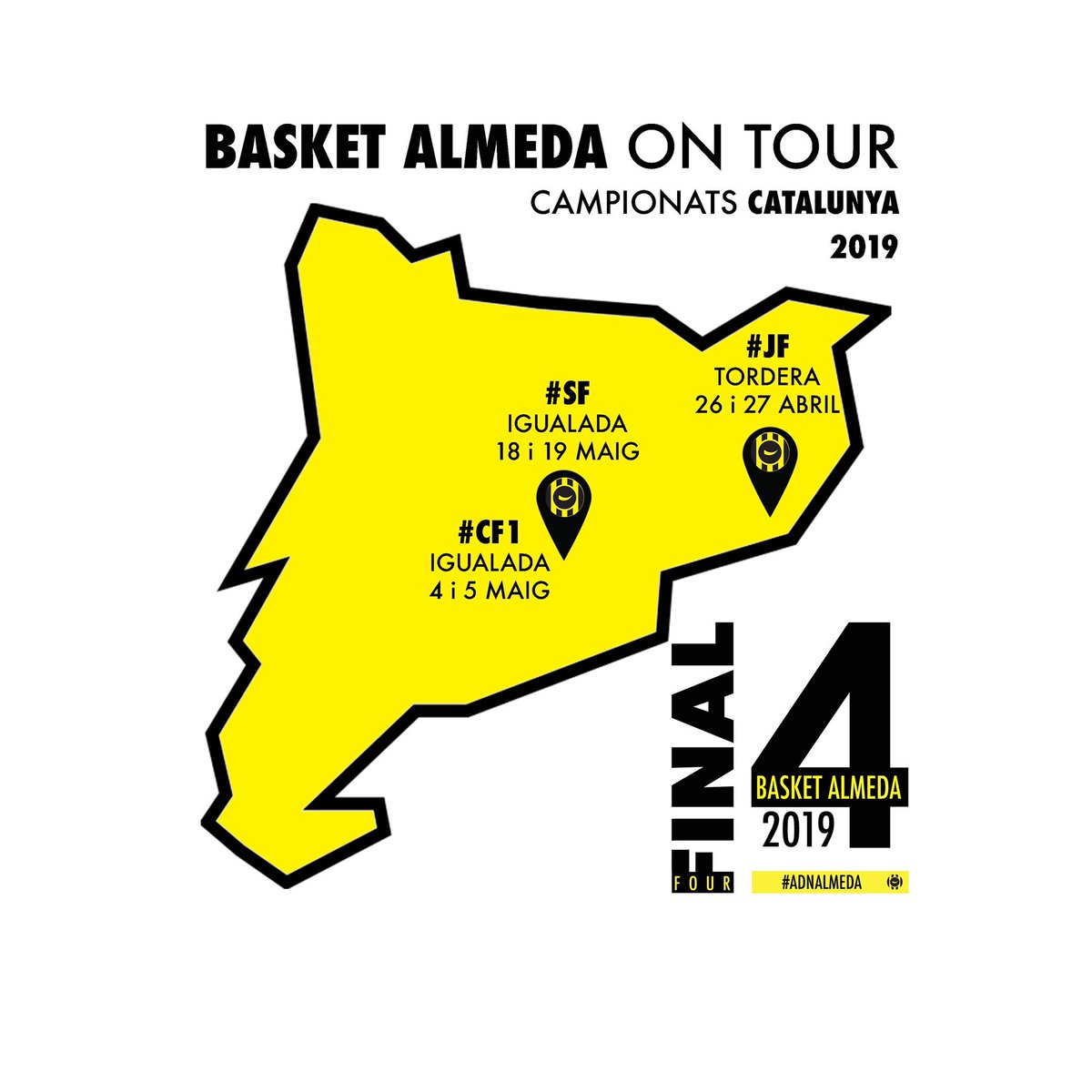 ASRBasketAlmeda's tweet photo. Les #F4 es posen en marxa, amb gran presència una temporada més dels equips del @FemBasketAlmeda
Primera parada #F4JuniorBQ a Tordera, on el #JFALM buscarà aconseguir el bitllet pel #FEBJunior2019 amb l’excel·lent record de l’èxit del Campionat de Catalunya 2018!!
#adnAlmeda https://t.co/MH6T4ecrWh
