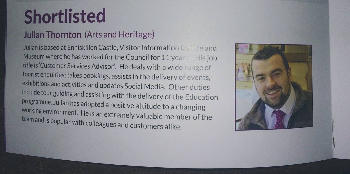 ECMFCM's tweet photo. Very proud of our colleague, Julian Thornton, part of the team at Enniskillen Castle
He was a finalist in the Fermanagh &amp; Omagh District Council Employee of the Year Award last night
He's a pleasure to work with &amp; a real asset to the promotion of tourism &amp; heritage in our area
😀 https://t.co/9Aprtd8CQ2
