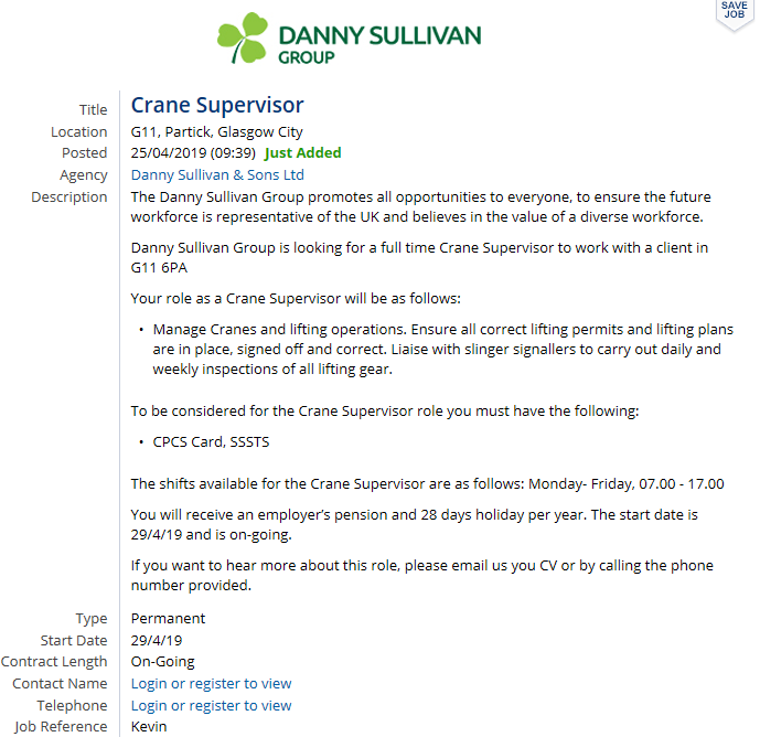 DannySullivanCo's tweet photo. Danny Sullivan Group is looking for a full time Crane Supervisor to work with a client in G11 6PA.  If you want to hear more about this role, please email us you CV or by calling the phone number provided. 
Phone number: 02089611900
Email: inductions@dannysullivan.co.uk https://t.co/BQNx7yIlHX