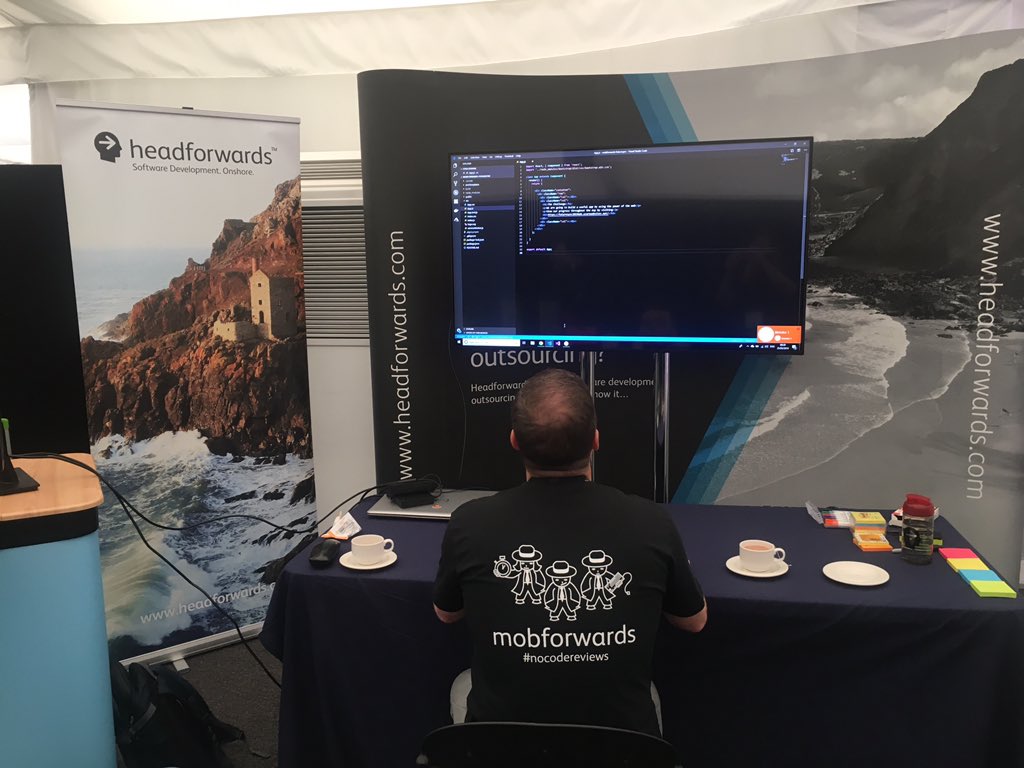 Headforwards's tweet photo. Ready to go at #FutureSync19 to showcase mob programming and itβs benefits! Come and join in and grab a sticker and one of our #devhops beers that we brew just for fun! https://t.co/BXdp0D82M1