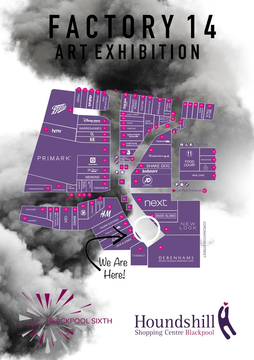 BlackpoolSixth's tweet photo. Fantastic artwork from our triple art BTEC students will be on display at the Hounds Hill, May 18th &amp; 19th. #factory14 https://t.co/4quCHRNoOS