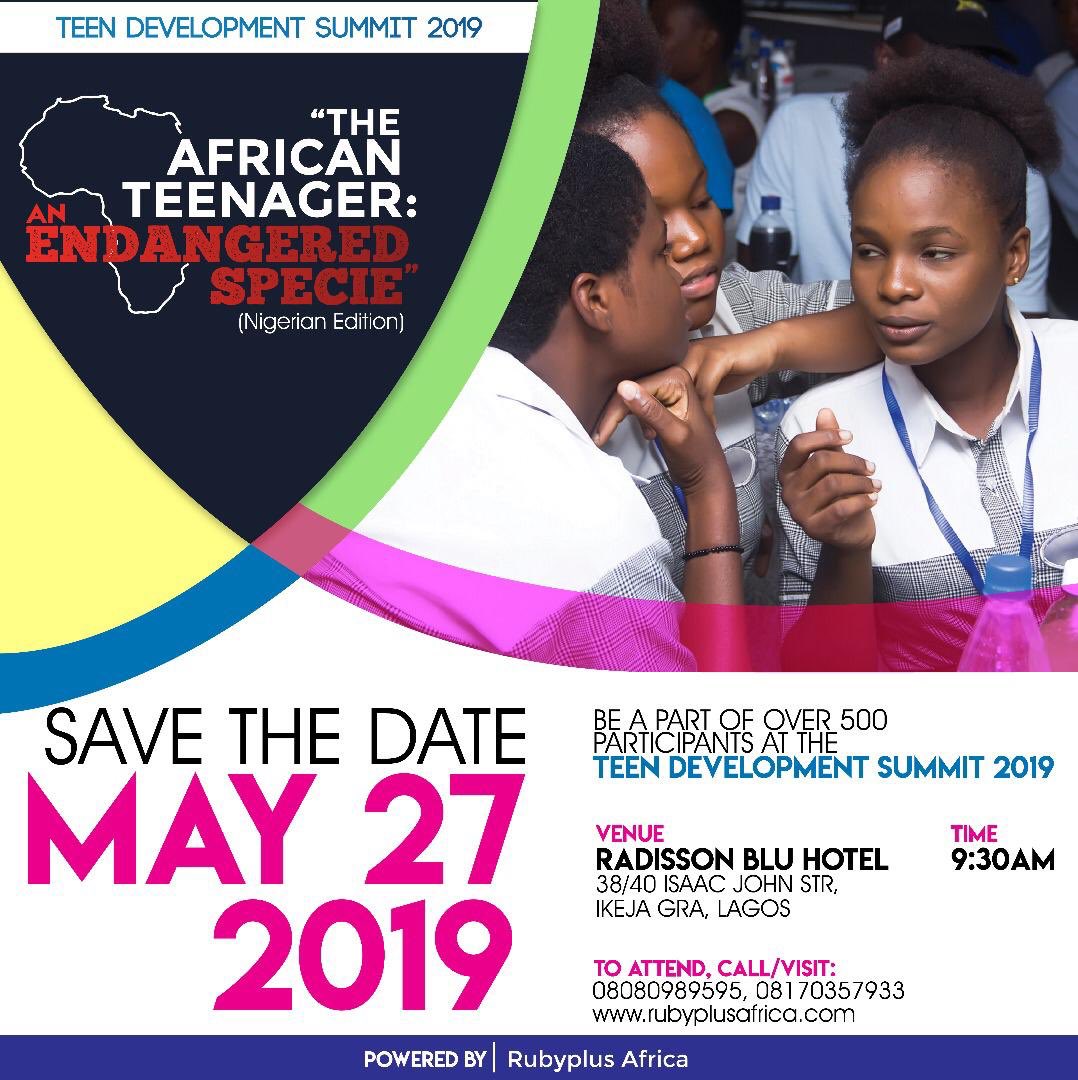 rubyplusafrica's tweet image. As the 2019 edition of the Teen Development Summit draws closer, please take note 👇🏿

#tds2019 #TeenDevelopmentSummit2019