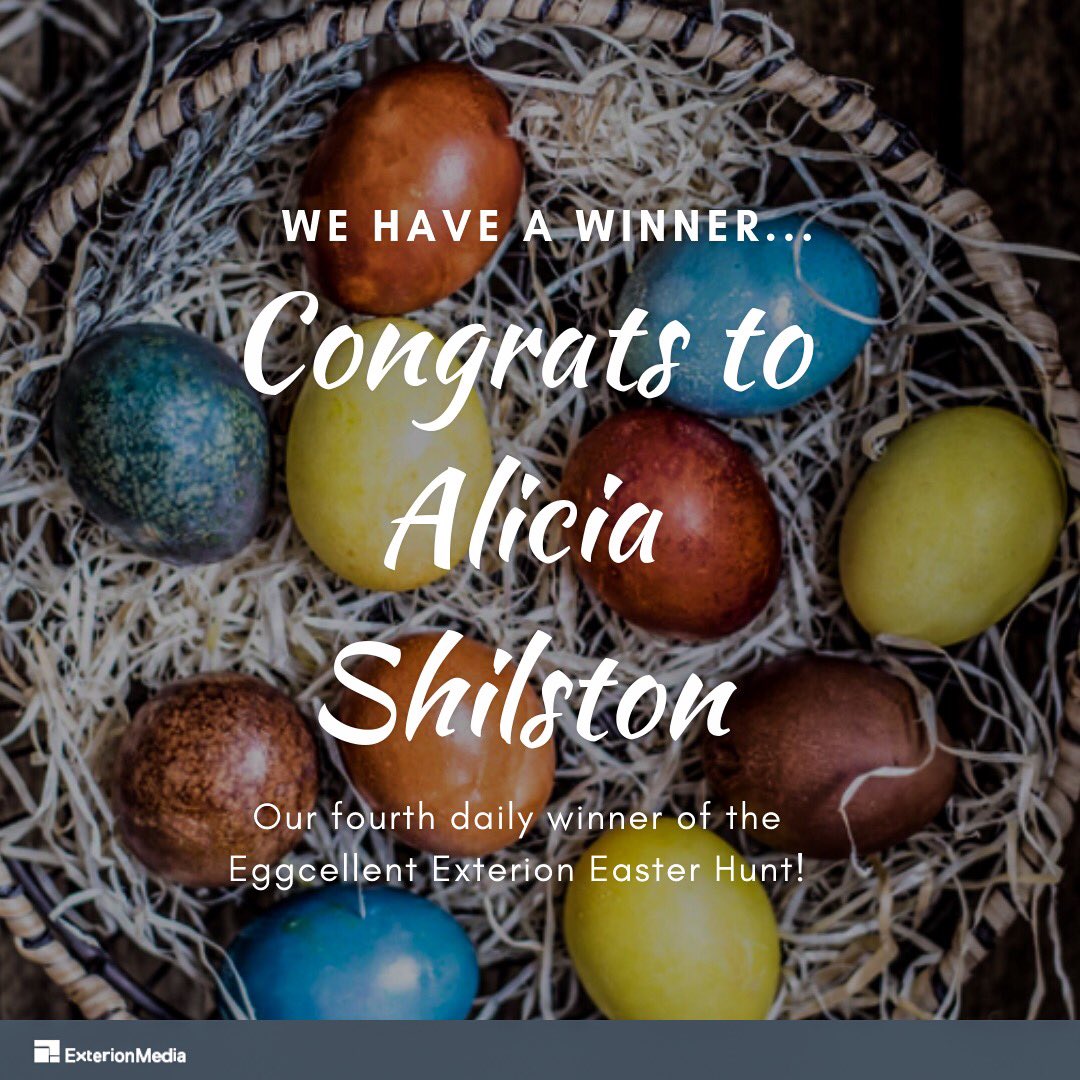 We have our fourth and final Exterion Easter Hunt daily winner, congratulations to Alicia 🙌The lucky winner of the <a href="/NintendoUK/">Nintendo UK</a> Switch will be announced tomorrow, a bunn-believable prize 🐰#OOH #ExterionLive #EasterHunt