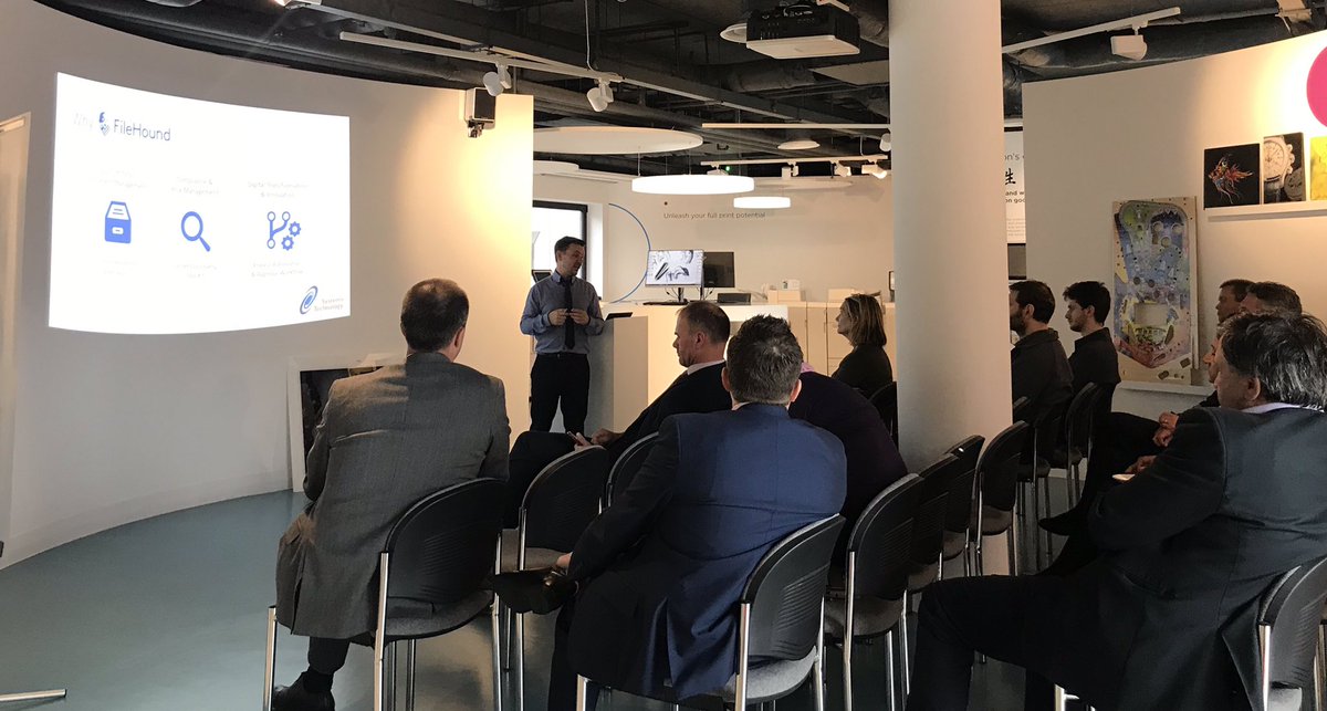 FileHound's tweet image. Product Manager Rick sharing our #Filehound eco system to Legal experts at the Canon View London #Canonuk #edms #legal #documentmanagement