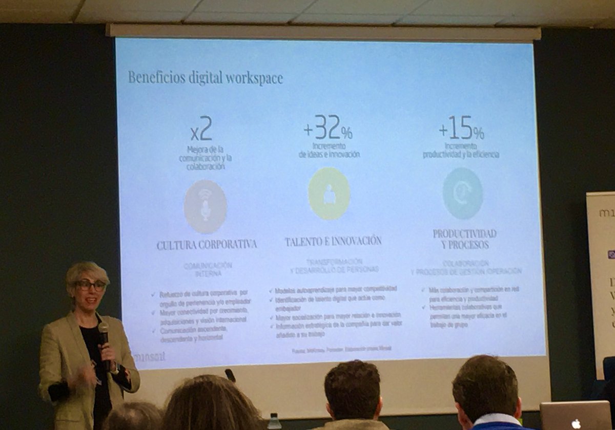 evasanchezj's tweet photo. Inspiradora @luznunez de @minsaitbyindra en @eoi sobre la evolución de las #intranets hacia los #digitalworkspaces  
“Esto va de Cultura y Personas y nuevas relaciones” #LXT2019 #TransformacionDigital #Tecnologia #RetosRRHH #blockchain #chatbots https://t.co/ZH79mQeqj1