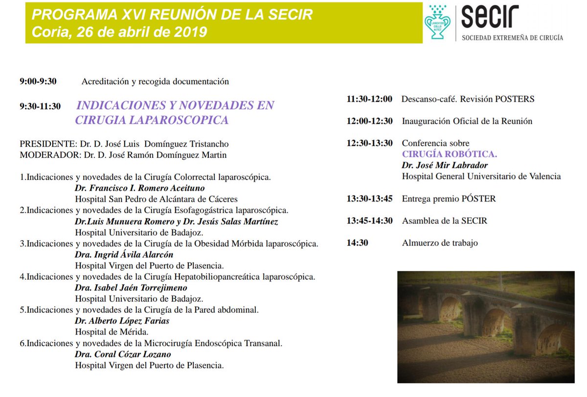 SECIR5's tweet photo. Nos vemos mañana en la XVI Reunión de la Secir en Coria! Os esperamos! #secir #larparoscopicsurgery https://t.co/LuUd7jFrMu