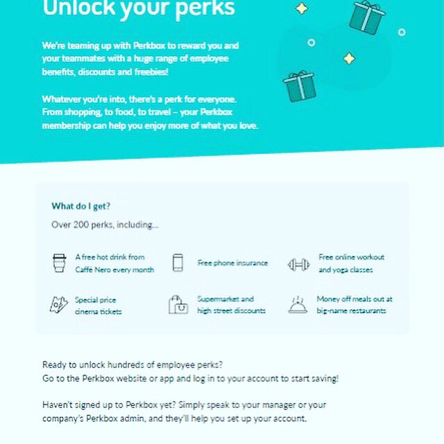 We have Perkbox for our team members launching tomorrow- download the app now <a href="/perkbox/">Perkbox</a> <a href="/AquaCareers/">Aqua Careers</a> #teams