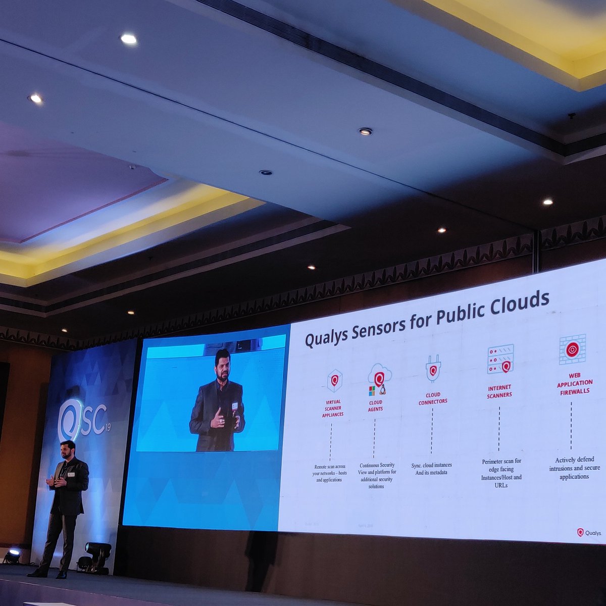 hackmum's tweet photo. Hybrid multi cloud is the new reality and @qualys sensors for public cloud will give you the security matrix for ☁️ assets too : @harisrinivasan #QSC19 https://t.co/28HAnxuw2a