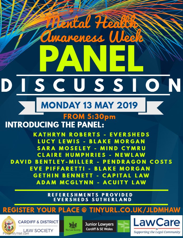 Introducing the full panel for our #MHAW19 panel event on 13 May 2019 - have you secured your space to join in the discussion yet? tinyurl.com/JLDMHAW <a href="/CardiffLawSoc/">Cardiff Law Society</a> <a href="/LawCareLtd/">LawCare</a> #LegalCardiff