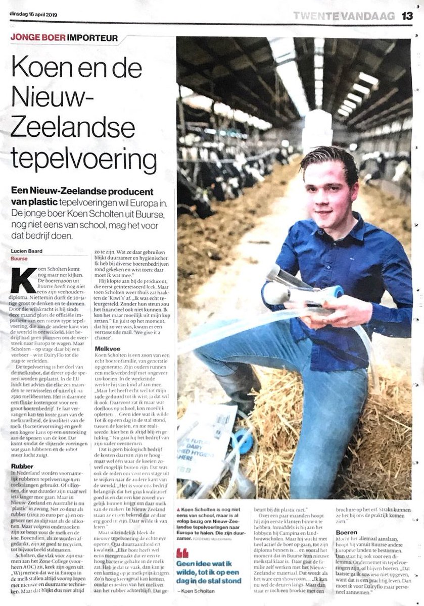 Koen Scholten, student veehouderij, ging naar Nieuw - Zeeland om stage te lopen en kwam terug met een briljant idee. Lees meer op bit.ly/2PwaTsY #Zonecollege #veehouderij #tepelvoering #eigenbedrijf #kans #uitdaging
