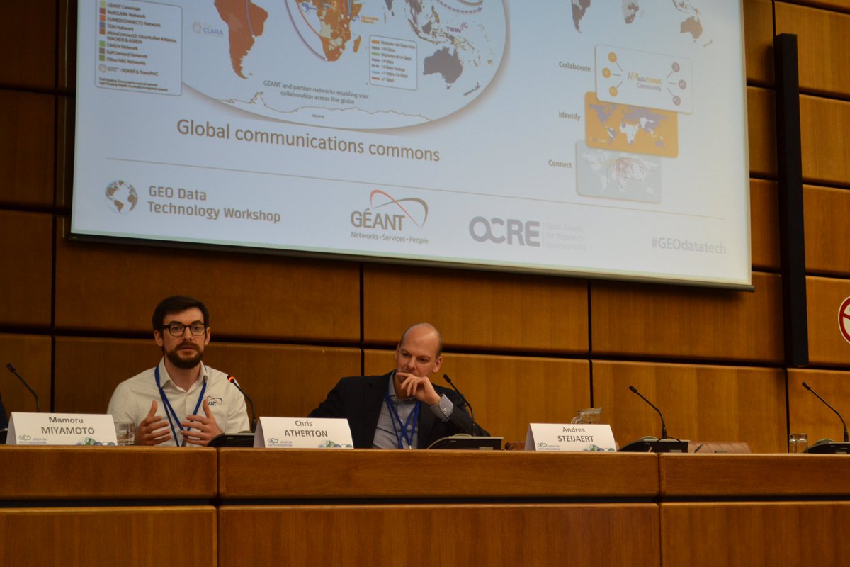 GEOSecretariat's tweet photo. Chris Atherton (@GEANTnews) and Andres Steijaert, (#SURFnet) present the Open Clouds for Research Environments (@ocre) project - GEANT's response to the European Open Science Cloud (@EOSC_eu): https://t.co/1G4En7BCaO
#GEOdatatech https://t.co/OGA2xemQI6