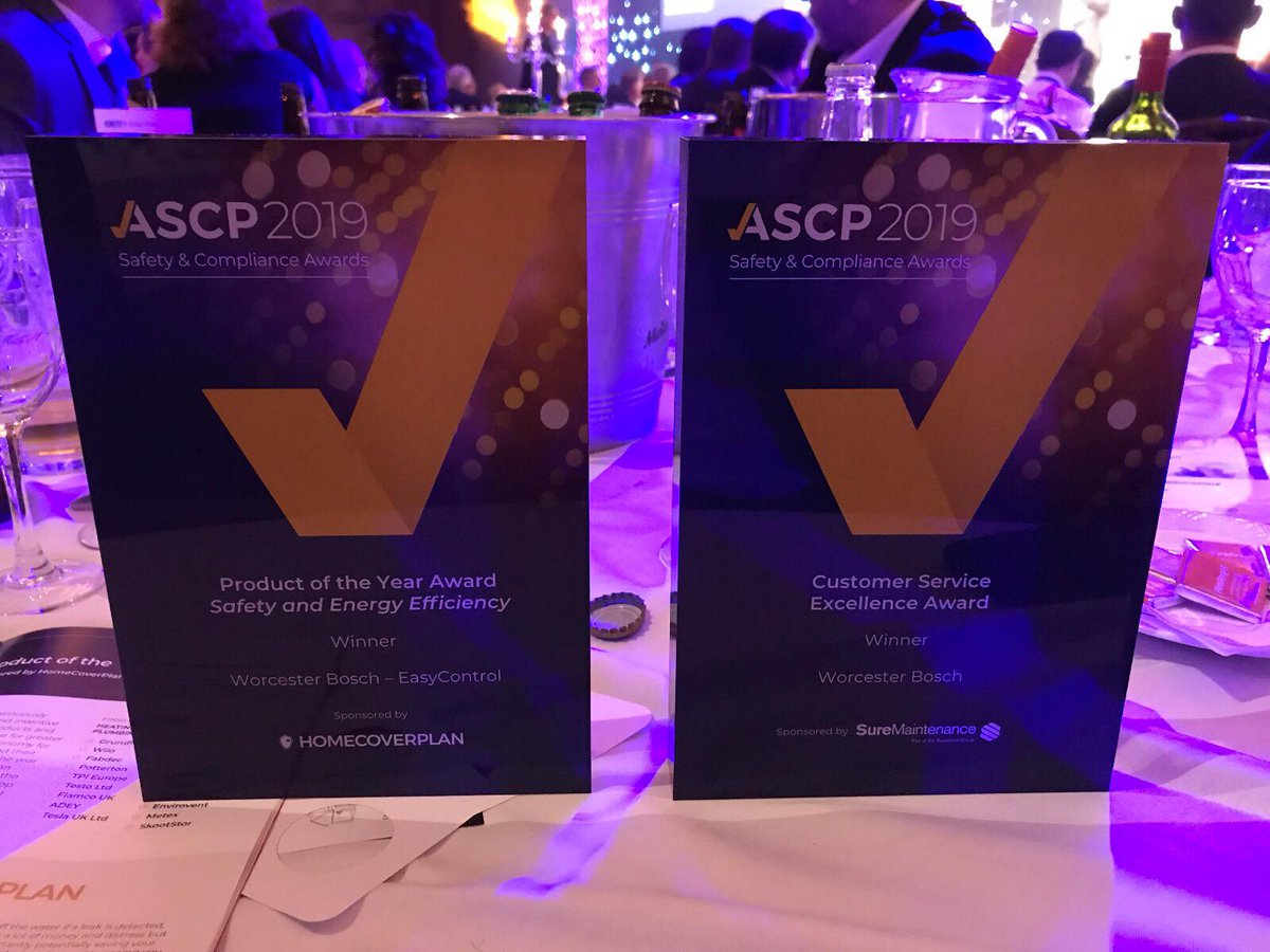 WorcesterBosch's tweet photo. 🏆🏆 Winners!

We're delighted to have picked up two trophies at the #ASCP2019 Awards last night - thanks to @ASCP_UK for a great evening. https://t.co/A0SDDw9TBs